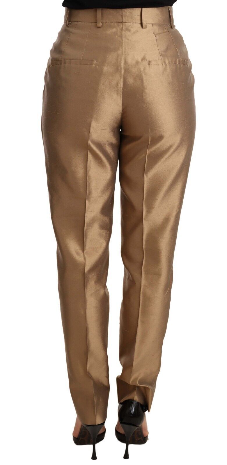 Eleganti pantaloni affusolati in seta color oro