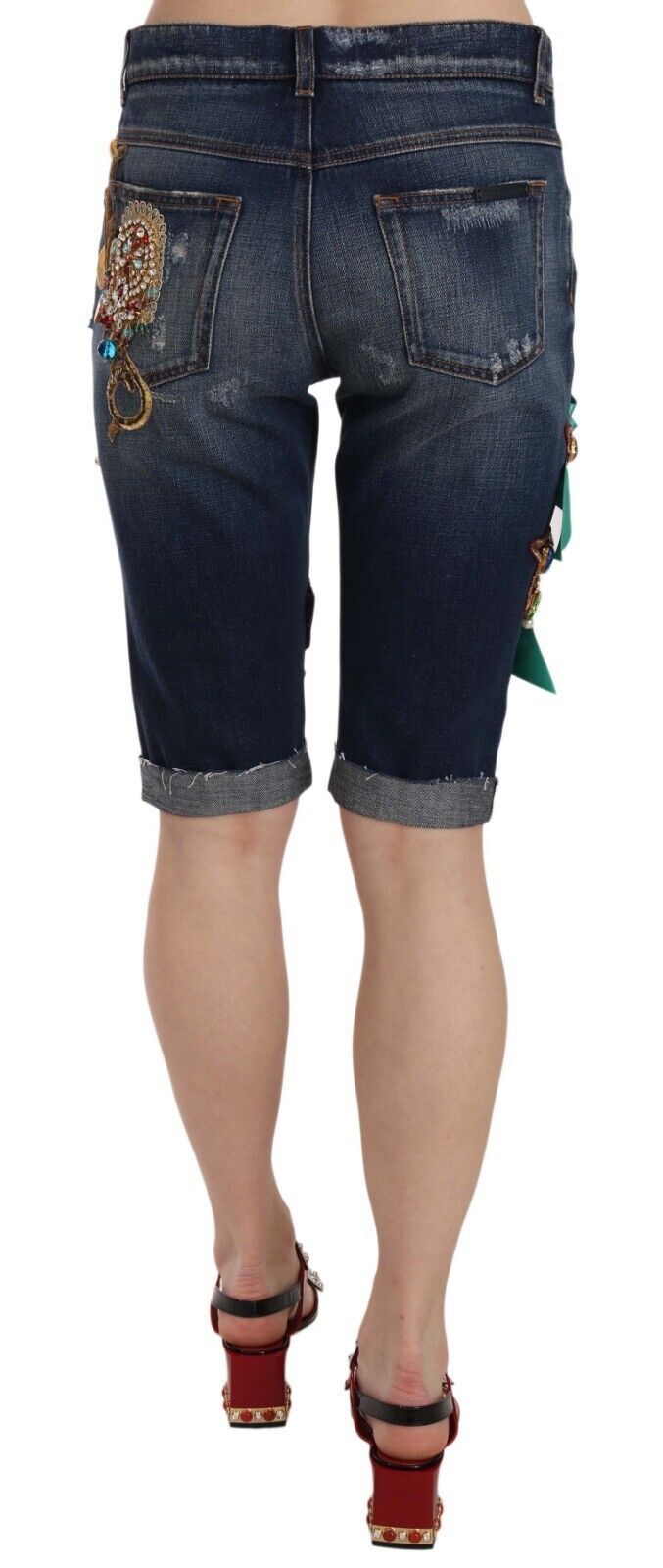 Elegante knielange, verzierte Jeansshorts