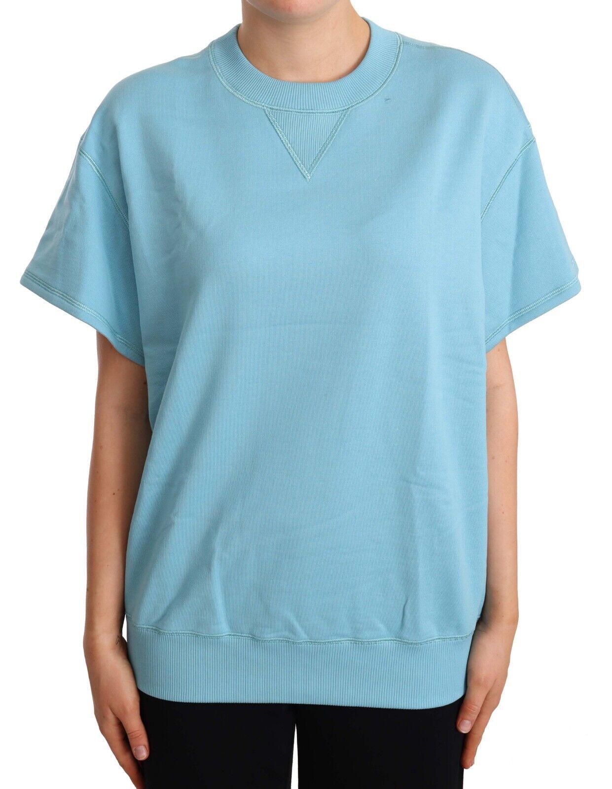 Elegante maglia girocollo in cotone blu