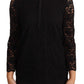 Elegante top a maniche lunghe in pizzo floreale nero