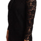 Elegante top a maniche lunghe in pizzo floreale nero