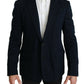 Elegant Slim Fit Dark Blue Men's Blazer