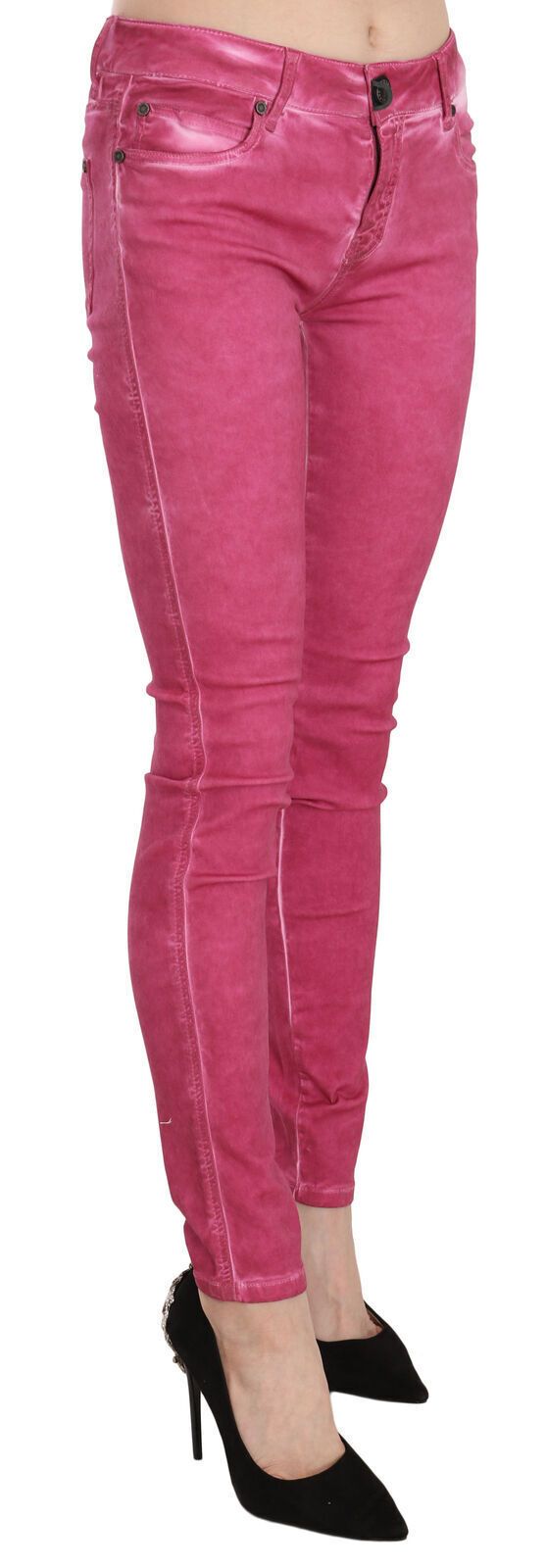 Pantaloni skinny a vita media rosa chic