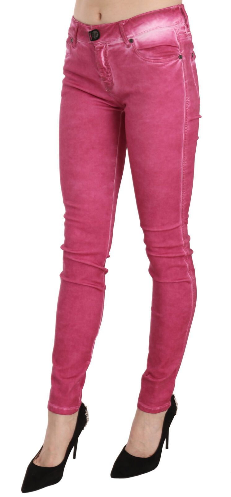 Pantaloni skinny a vita media rosa chic