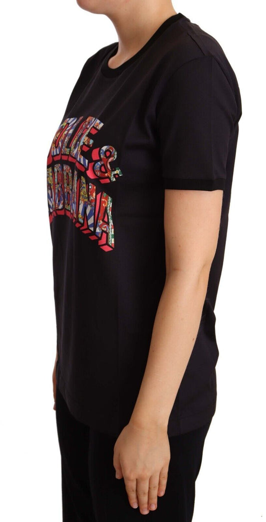 Elegante maglietta in cotone nero con logo