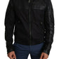 Elegant Black Bomber with Leather Accents