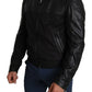 Elegant Black Bomber with Leather Accents