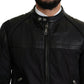 Elegant Black Bomber with Leather Accents