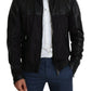 Elegant Black Bomber with Leather Accents