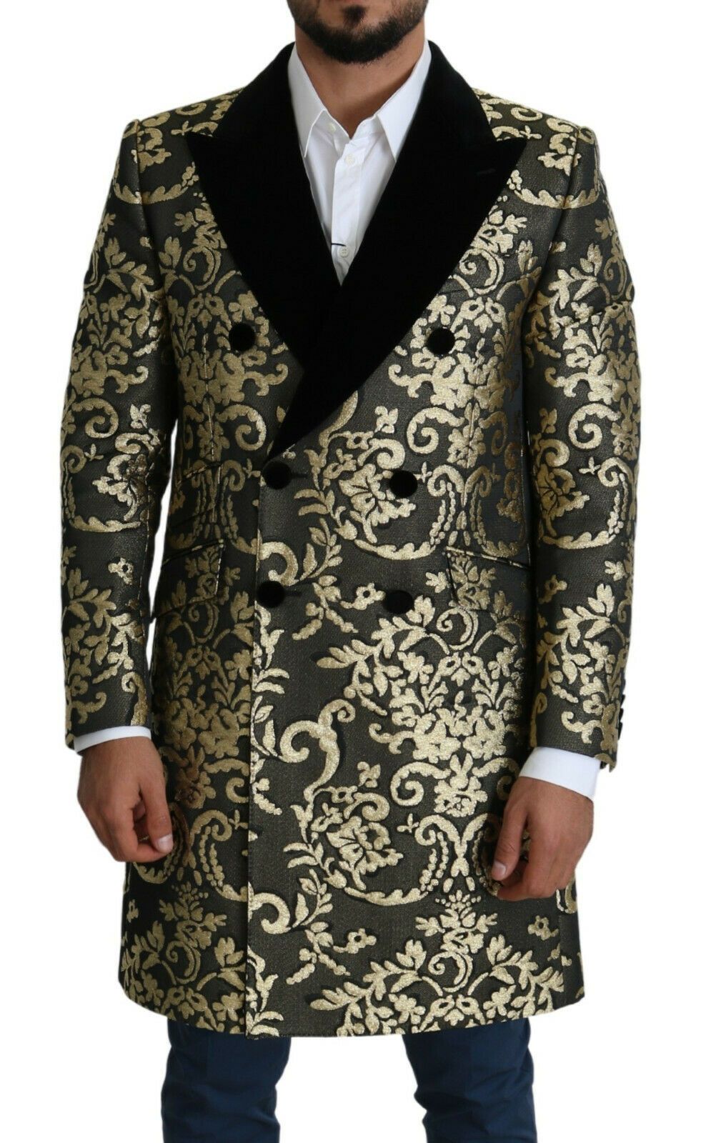 Cappotto doppiopetto jacquard Sicilia nero oro