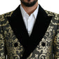 Gold Black Sicilia Jacquard Double-Breasted Coat