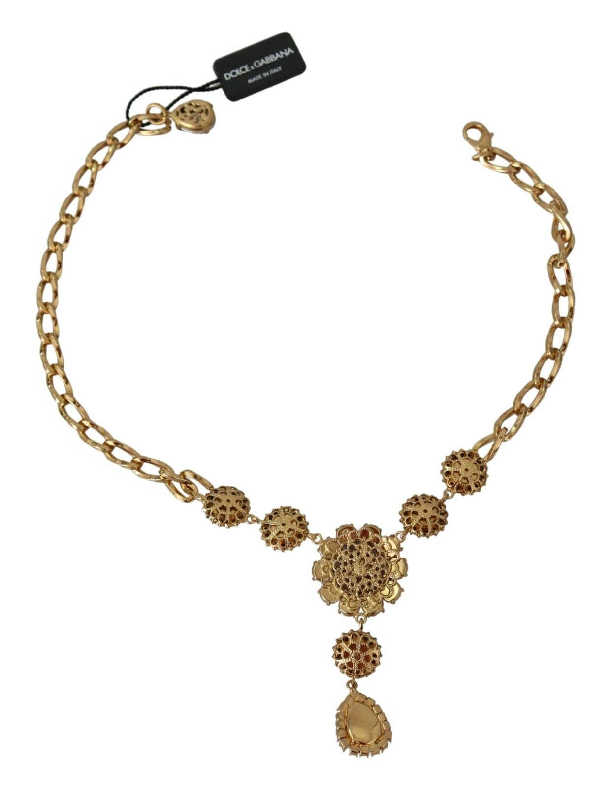 Elegante collana con ciondolo floreale in cristallo dorato