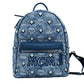 Stark Small Blue Vintage Jacquard Monogram Logo Fabric Backpack Bookbag