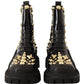 Studded Leather Combat Boots with Embroidery