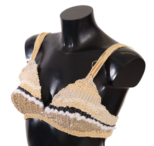 Top corto all'uncinetto beige chic