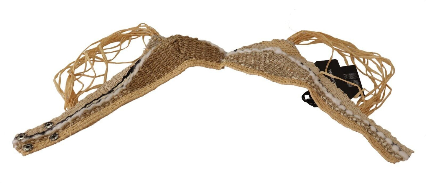 Top corto all'uncinetto beige chic