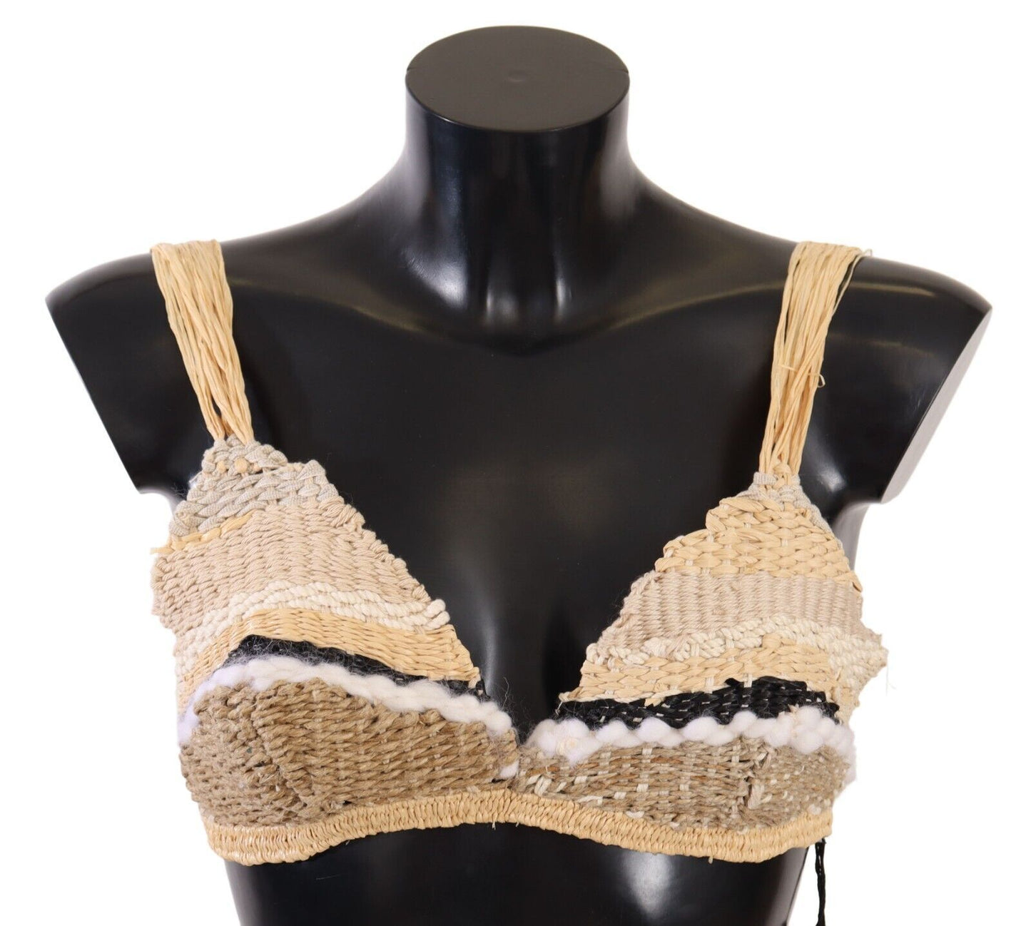 Top corto all'uncinetto beige chic