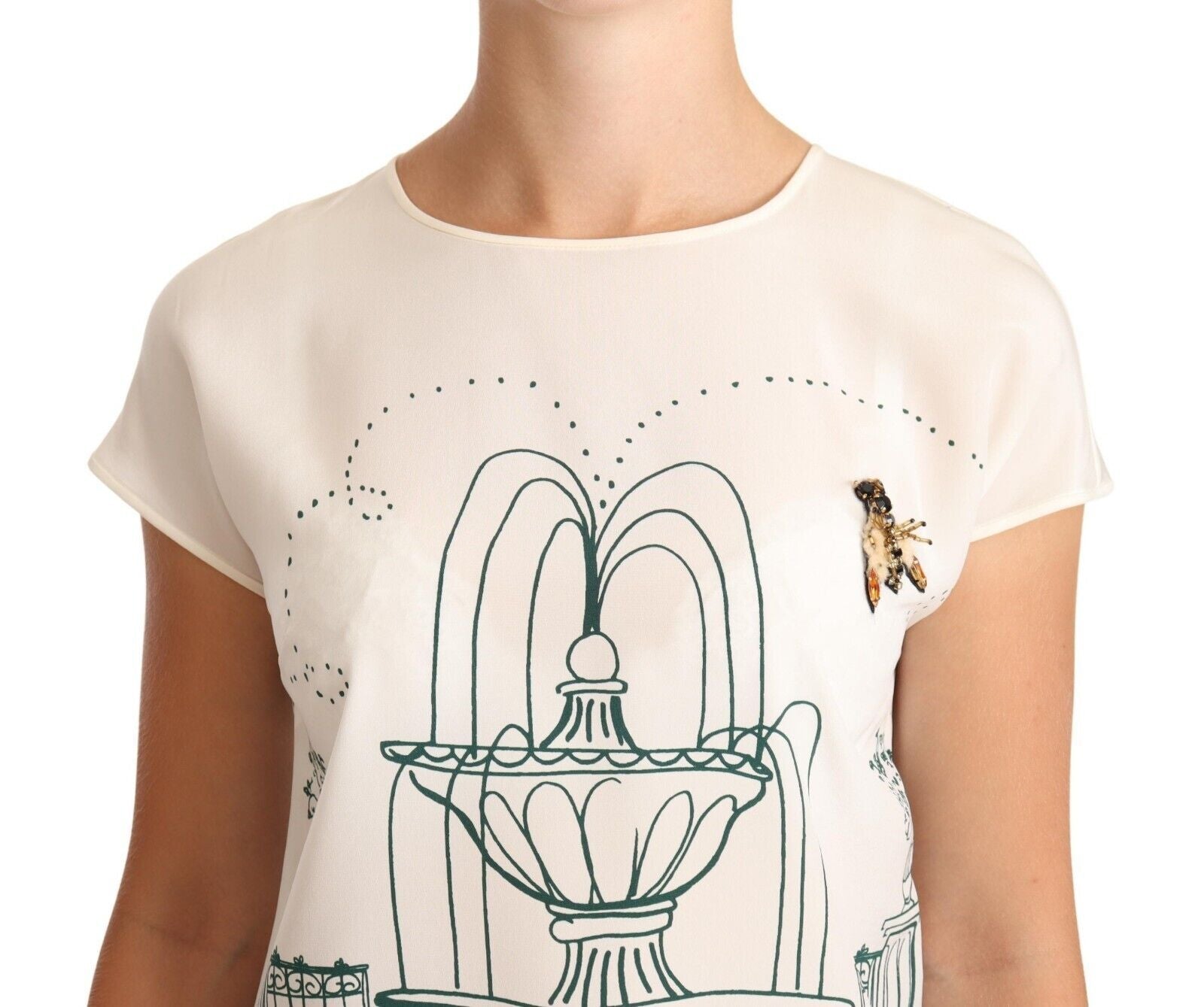 Elegantes Seiden-T-Shirt mit botanischem Gartenbrunnen