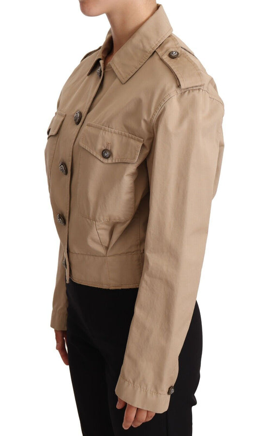 Elegant Cropped Cotton Jacket in Beige