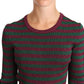 Eleganter Pullover mit Rundhalsausschnitt und Streifen in Kastanienbraun und Grün