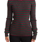 Eleganter Pullover mit Rundhalsausschnitt und Streifen in Kastanienbraun und Grün