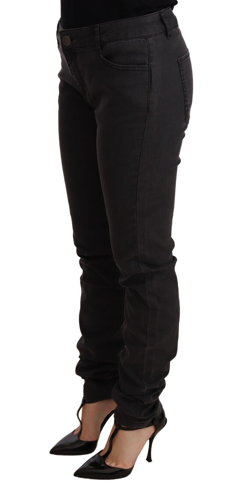 Chic vita media skinny denim nero
