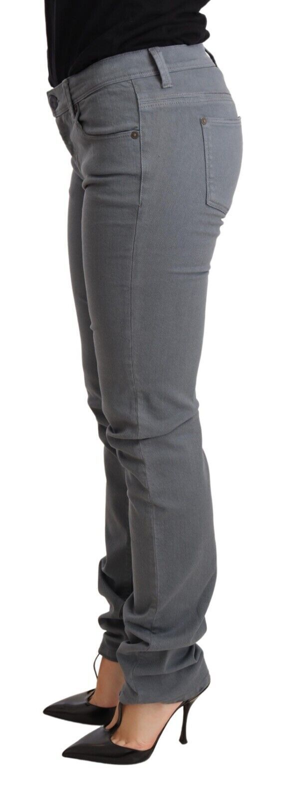 Elegante, graue Skinny Jeans mit niedriger Taille