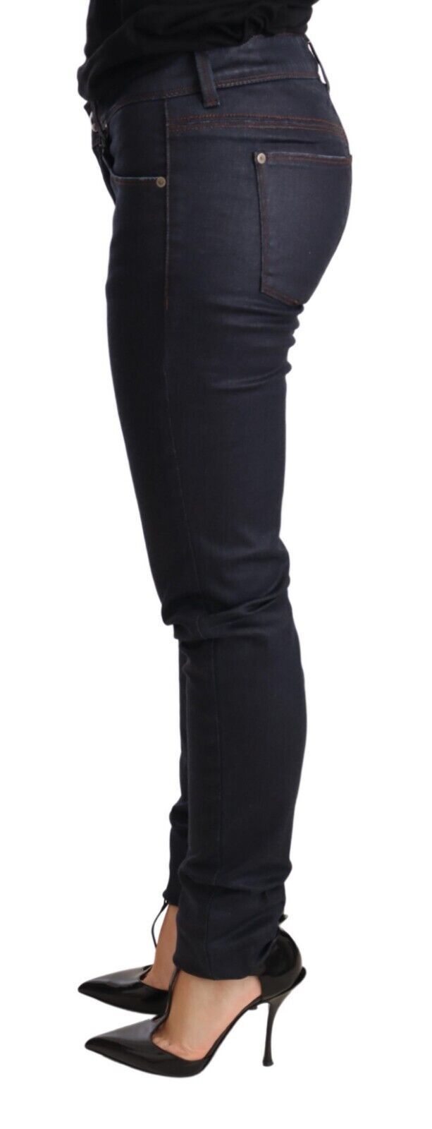 Schicke dunkelblaue Skinny Jeans mit niedriger Taille