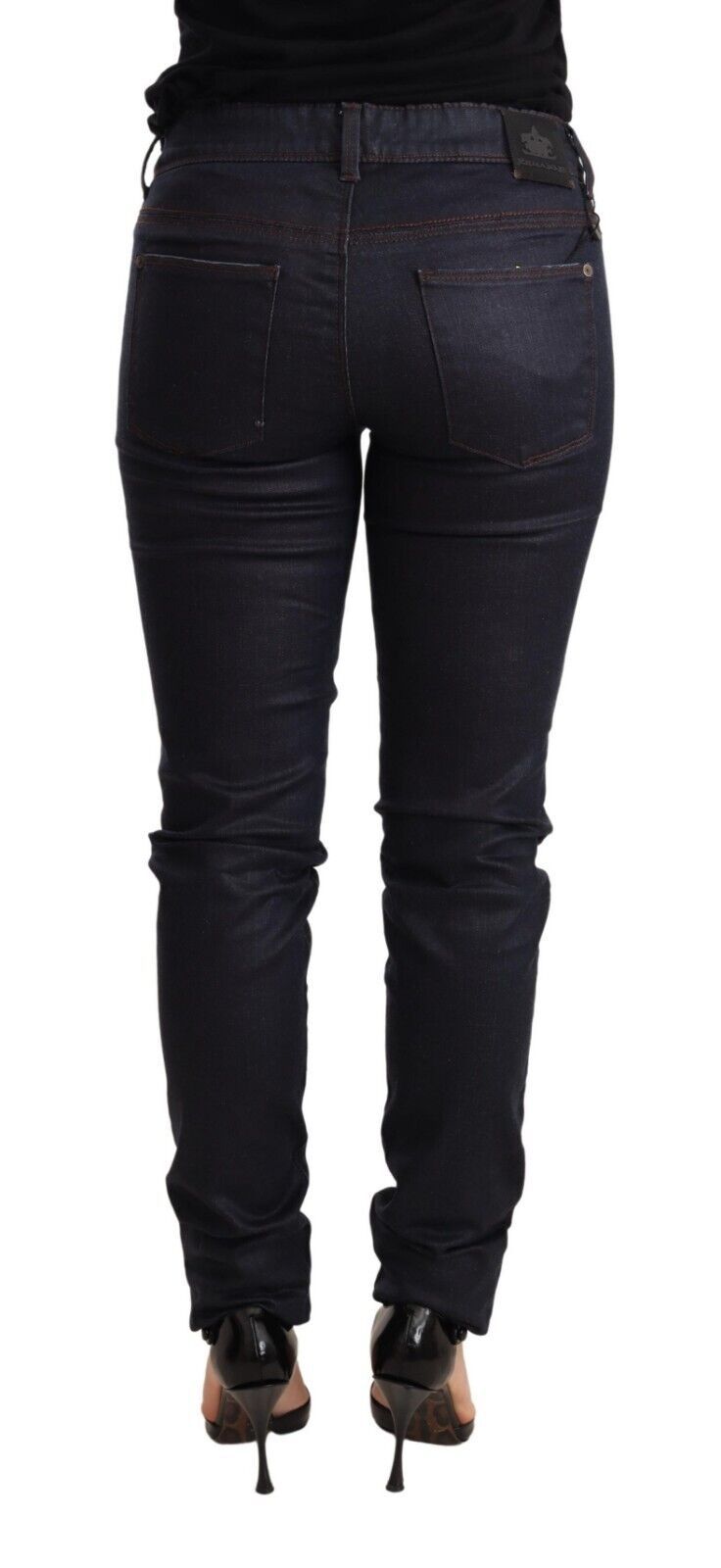 Schicke dunkelblaue Skinny Jeans mit niedriger Taille