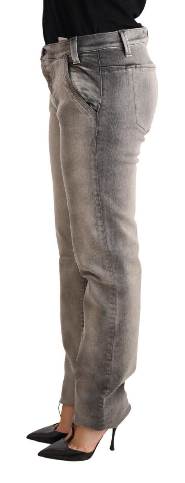 Schicke grau verwaschene Skinny Jeans mit niedriger Taille