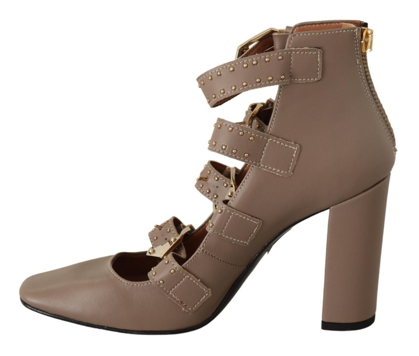 Elegante Leder-Pumps mit mehreren Schnallen in Braun