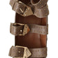 Elegant Leather Multi-Buckle Heels in Brown