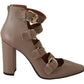 Elegant Leather Multi-Buckle Heels in Brown