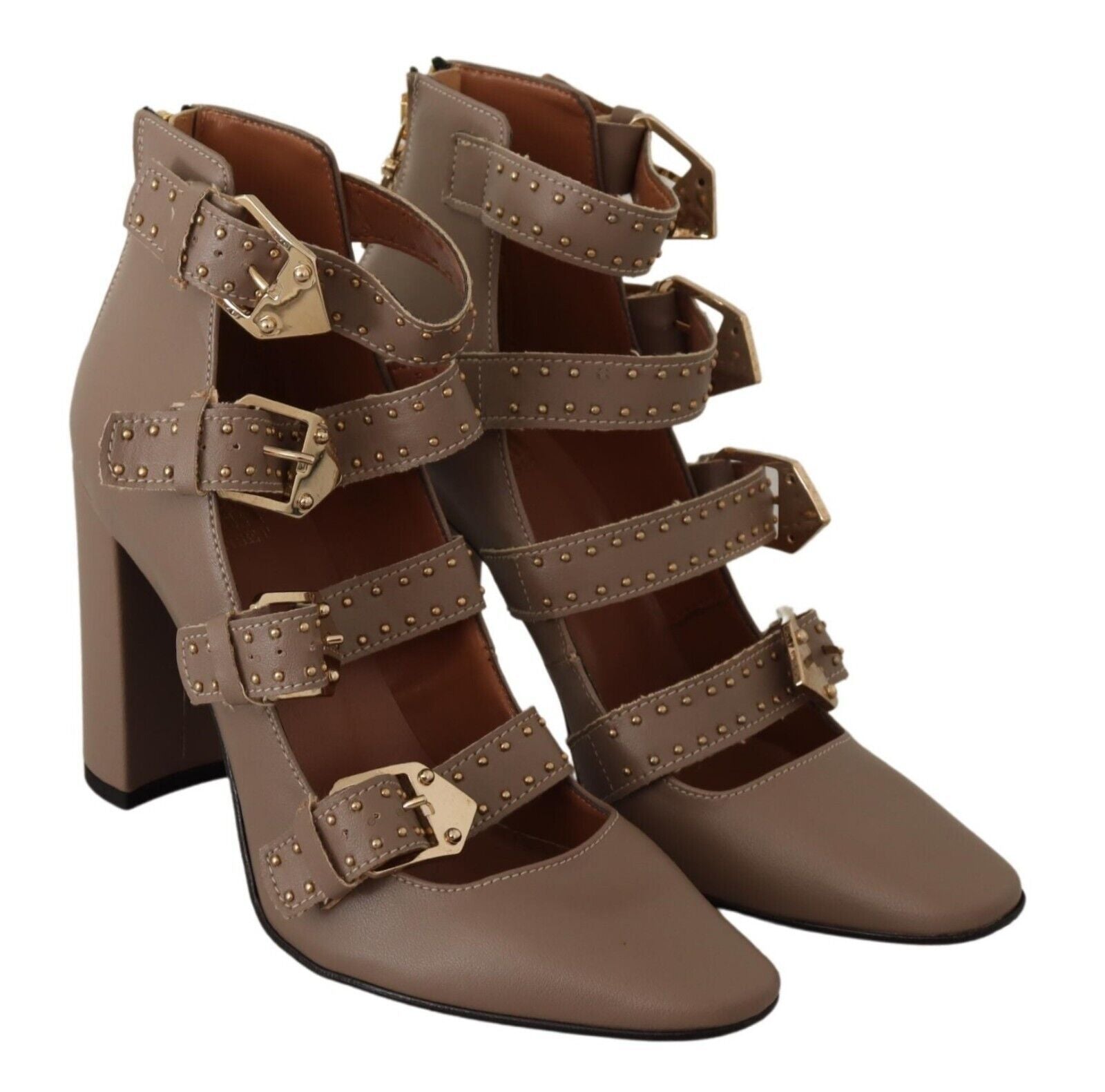 Elegante Leder-Pumps mit mehreren Schnallen in Braun