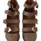 Elegant Leather Multi-Buckle Heels in Brown