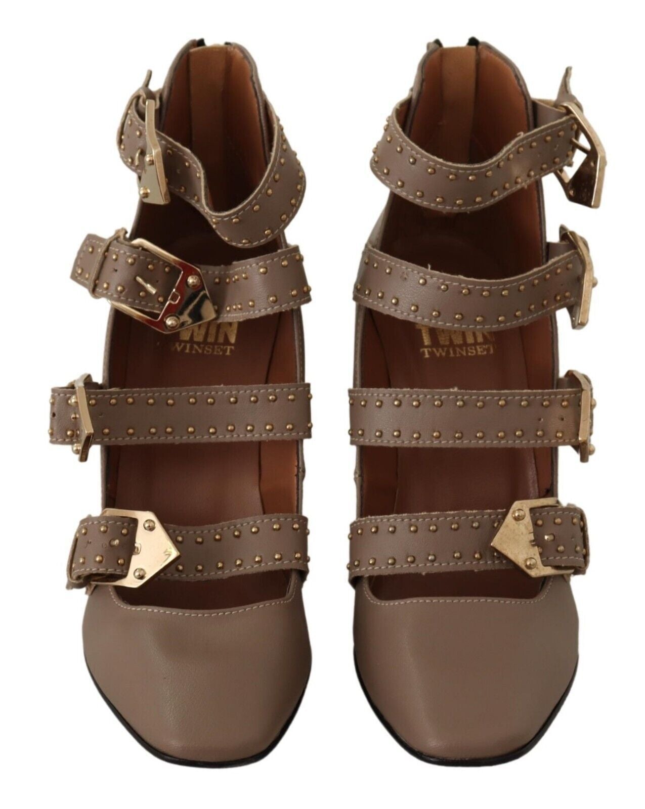Elegante Leder-Pumps mit mehreren Schnallen in Braun
