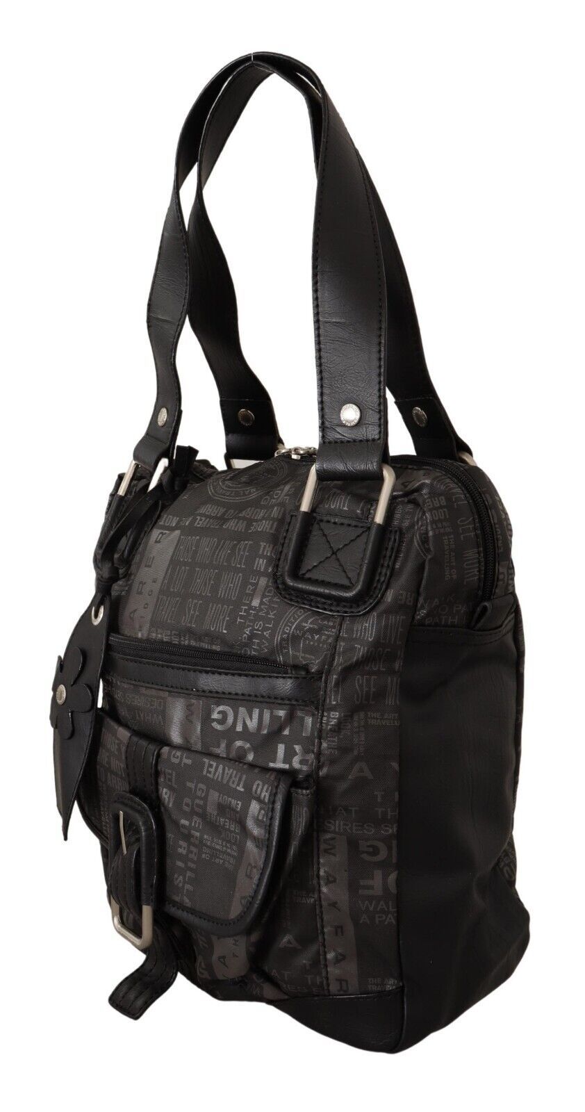 Schicke Schulterhandtasche aus schwarzem und grauem Stoff