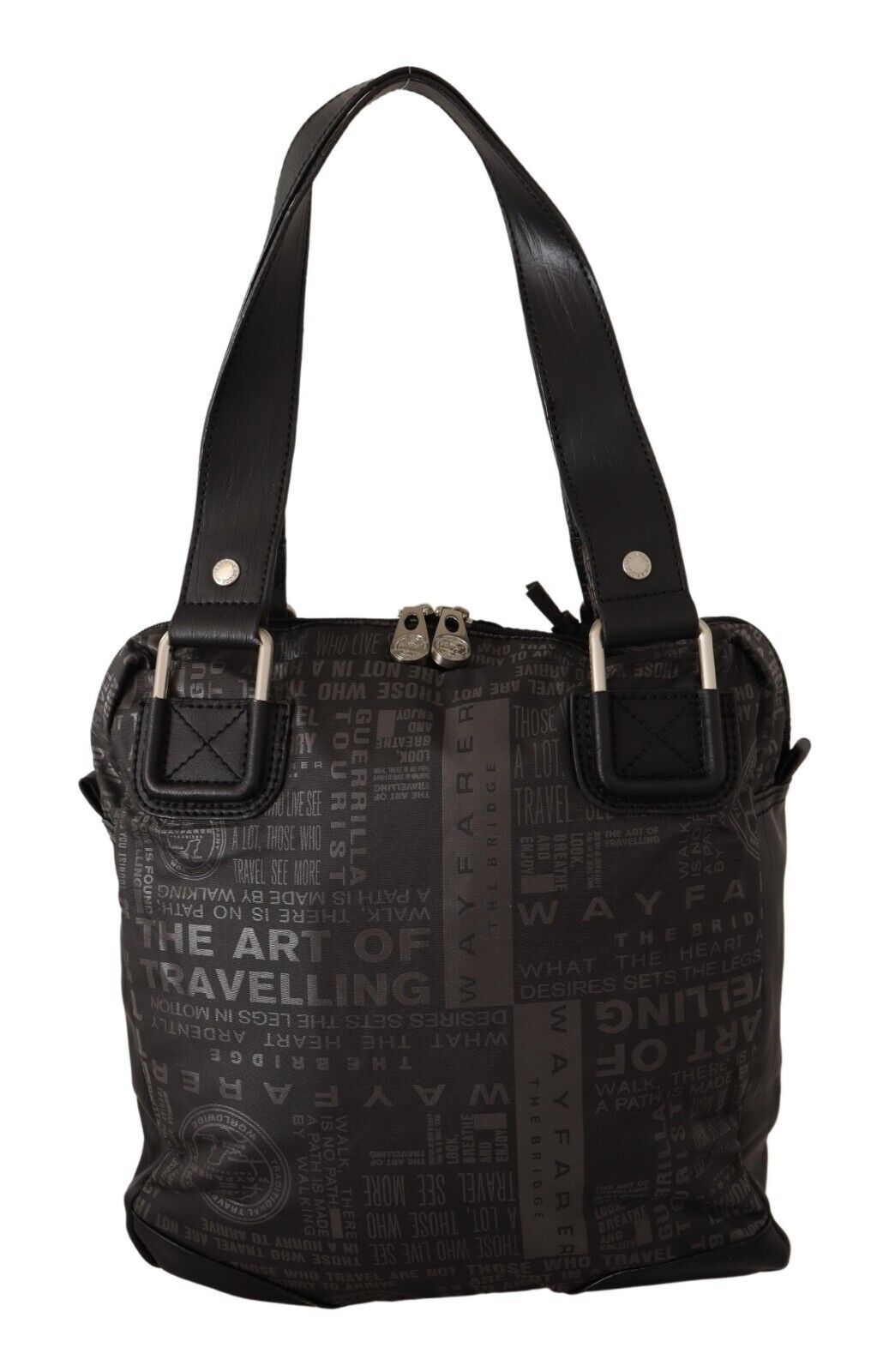 Schicke Schulterhandtasche aus schwarzem und grauem Stoff