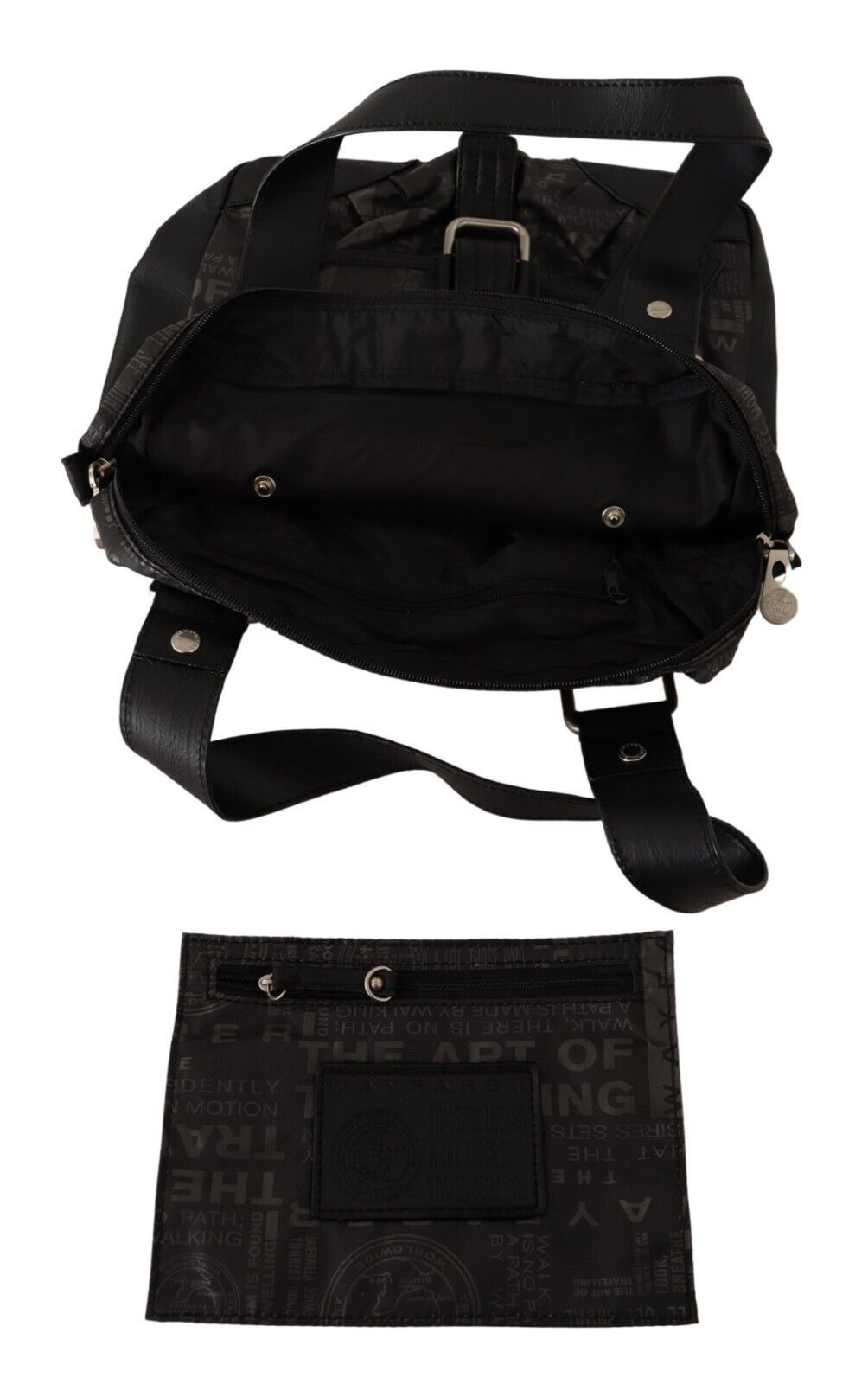 Schicke Schulterhandtasche aus schwarzem und grauem Stoff