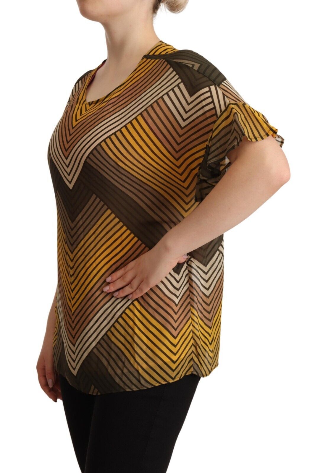 Blusa a maniche corte a righe multicolor chic