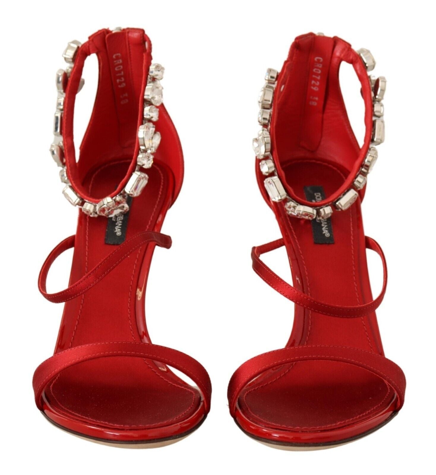 Rote Sandalen mit Kristallverzierung
