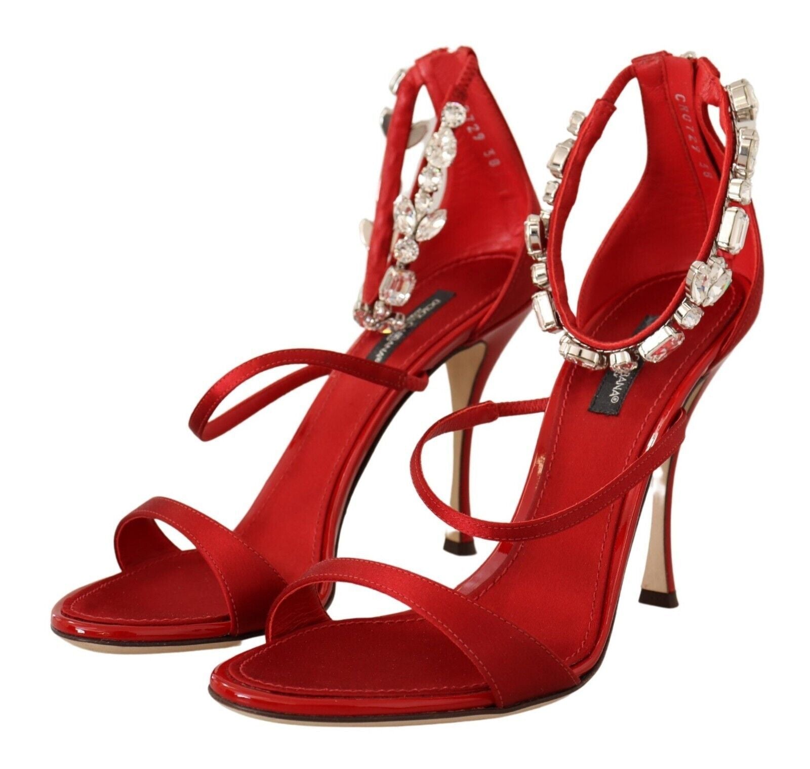 Rote Sandalen mit Kristallverzierung