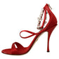 Red Crystal-Embellished Heel Sandals