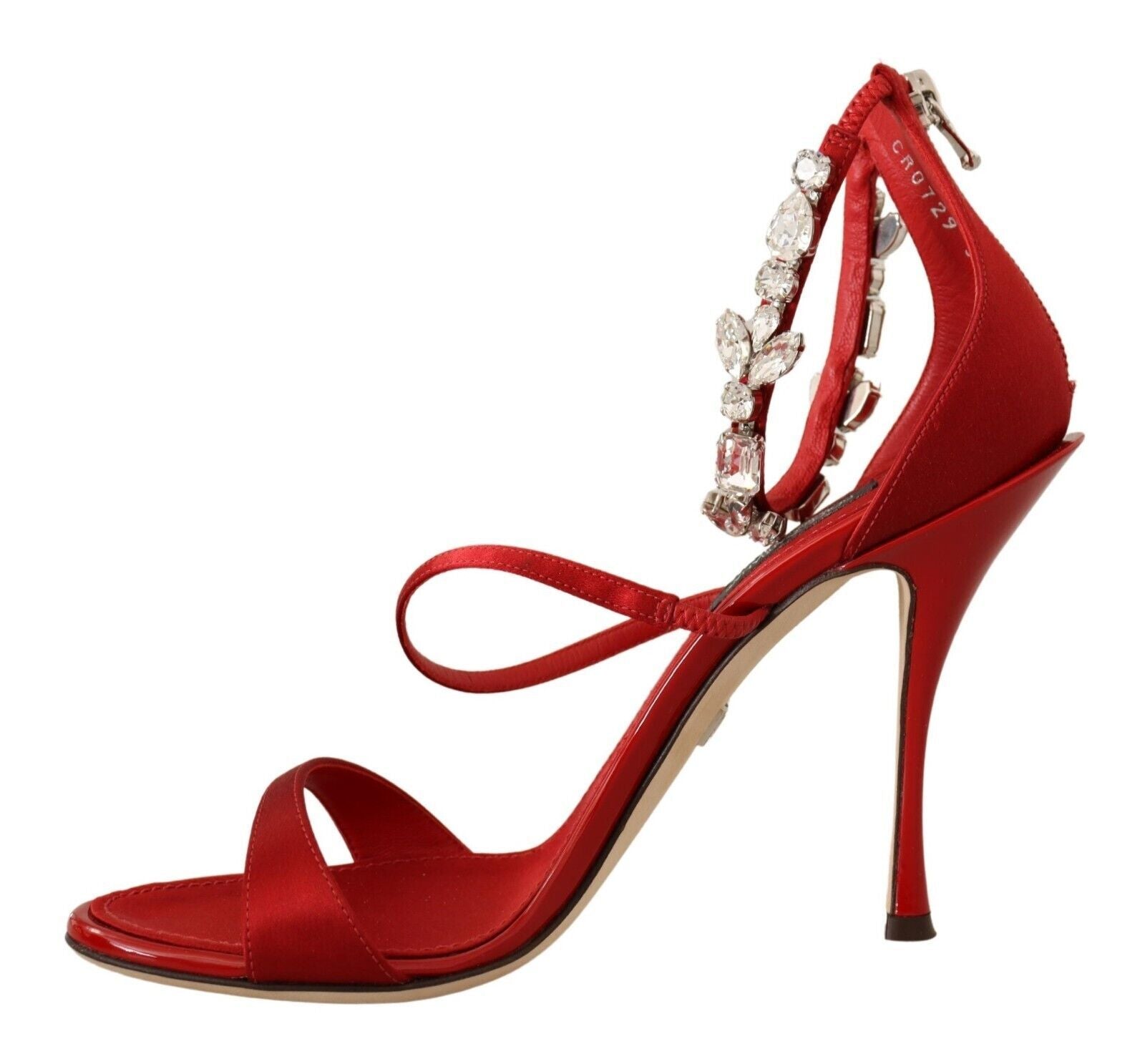 Rote Sandalen mit Kristallverzierung