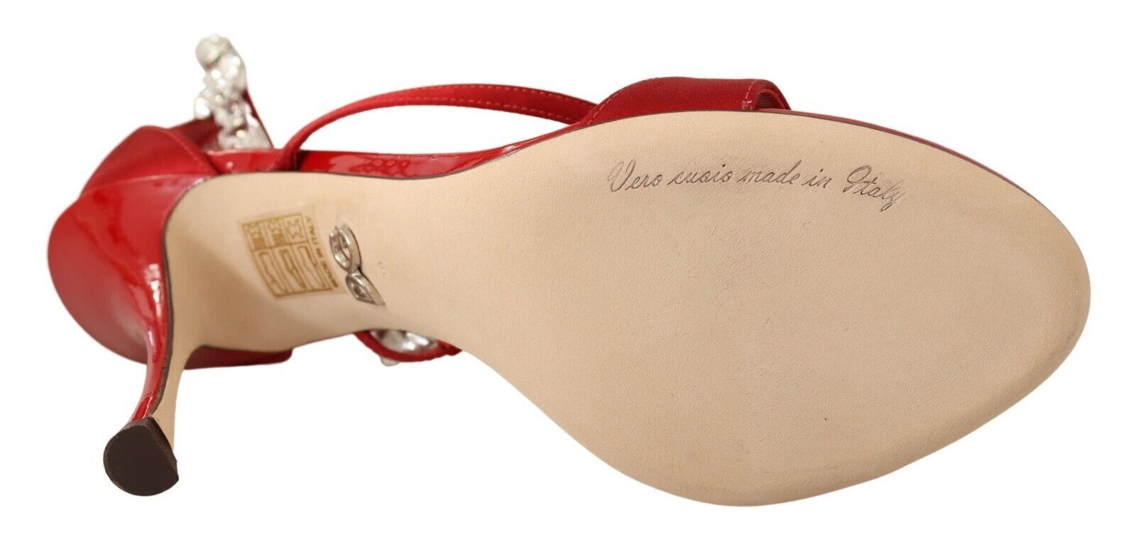 Rote Sandalen mit Kristallverzierung