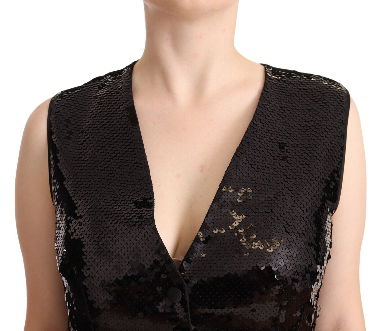 Elegante canotta senza maniche con paillettes nere