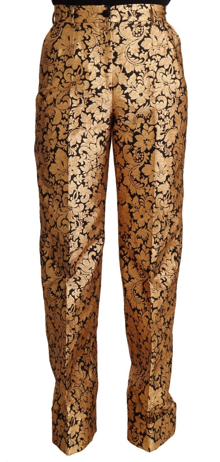 Pantaloni eleganti a vita alta in jacquard floreale
