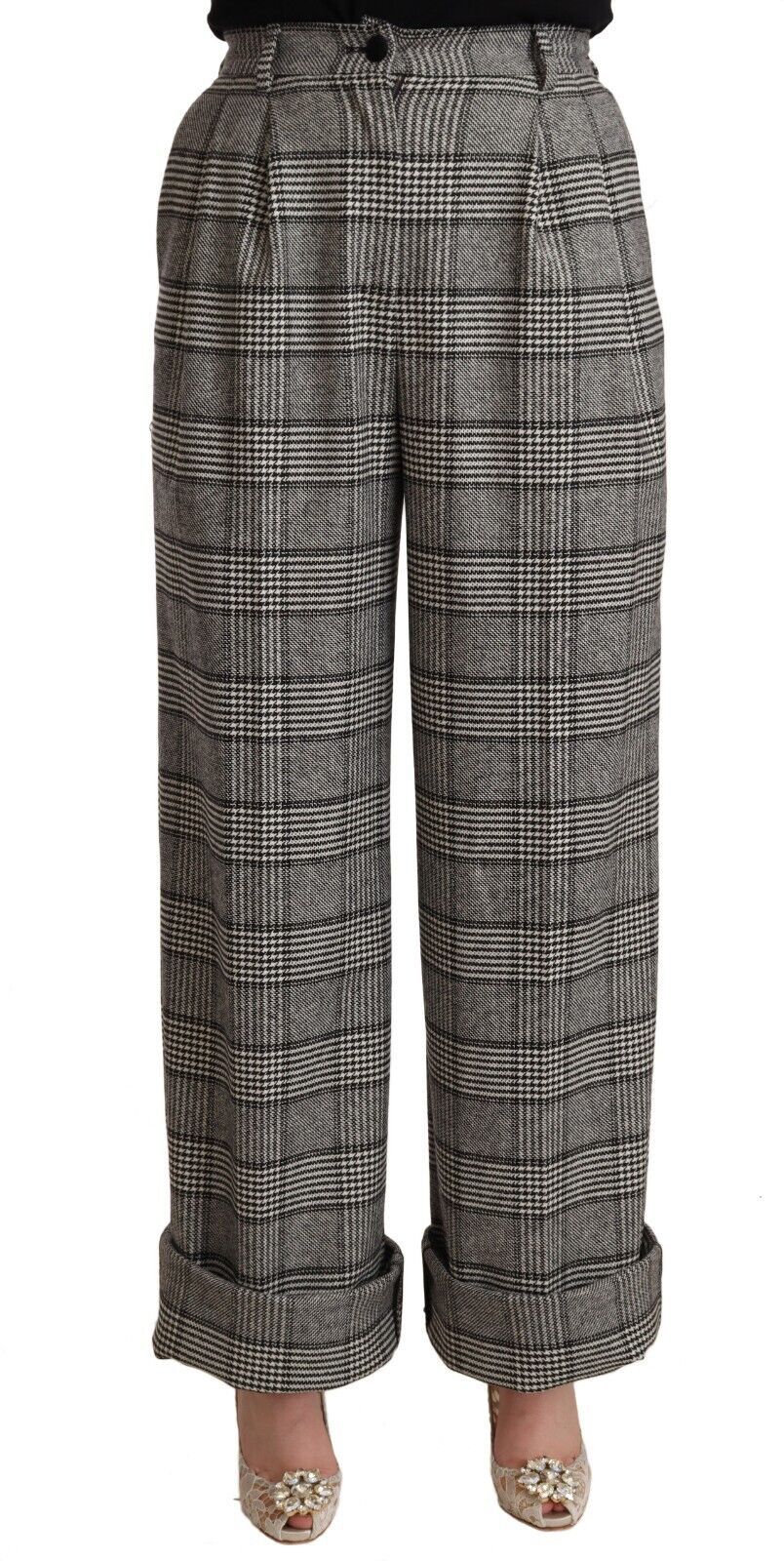 Eleganti pantaloni dritti a vita alta in grigio