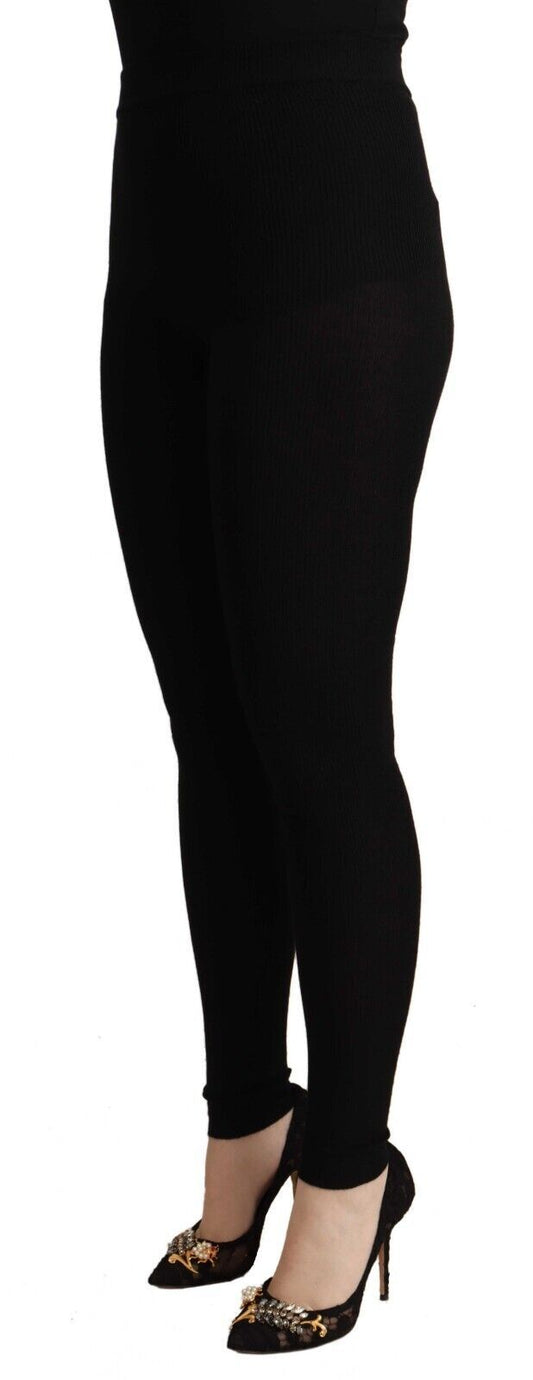 Pantaloni aderenti in cashmere a vita alta neri