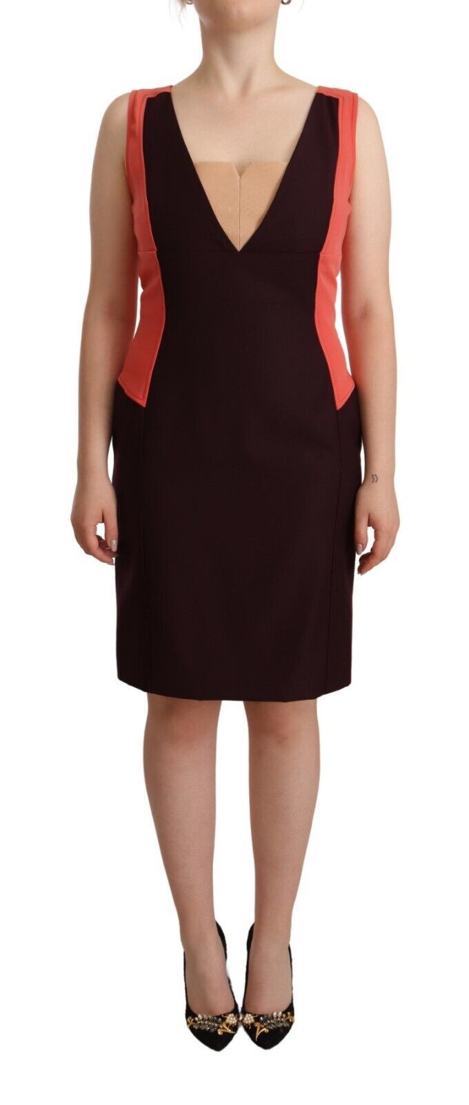 Multicolor V-Neck Sleeveless Sheath Dress